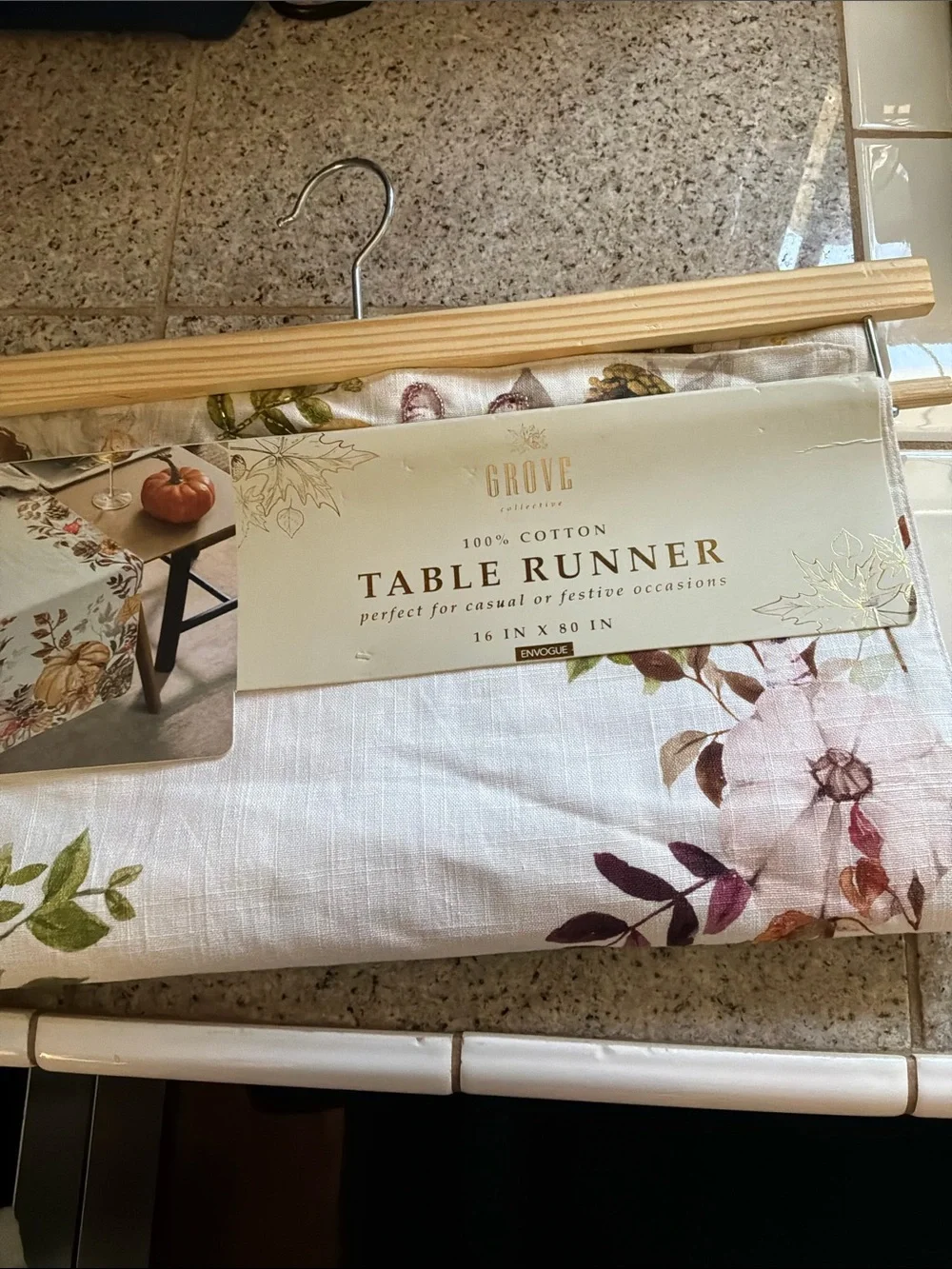 Autumn Pumpkin Floral Table Runner - Neutral Fall Colors